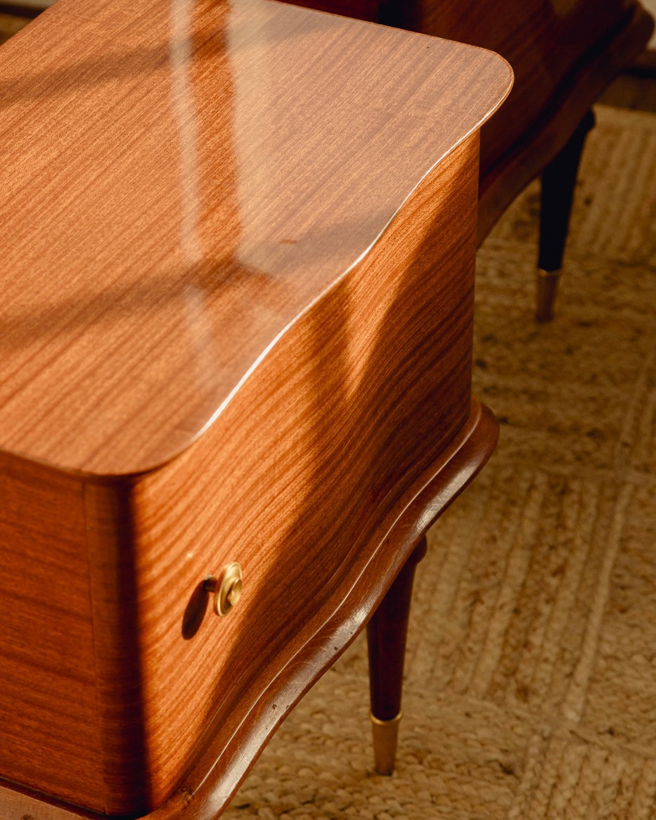 Pair Wavy Satinwood Bedside Tables