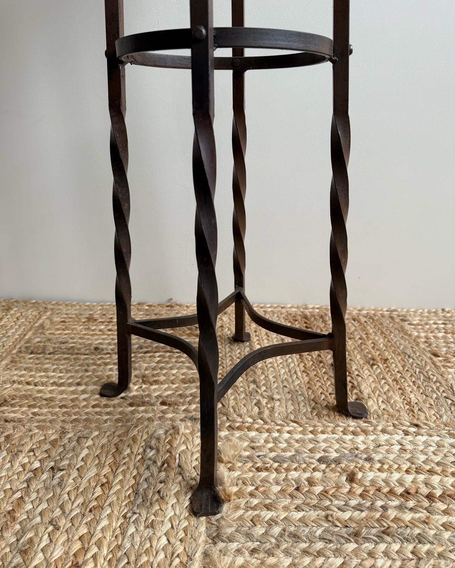 Pair French Twisted Iron Bar Stools