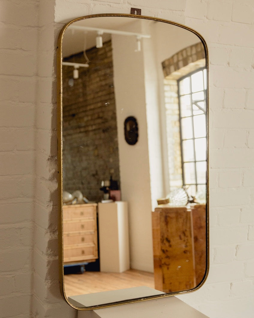 Large Italian Brass Shield Mirror