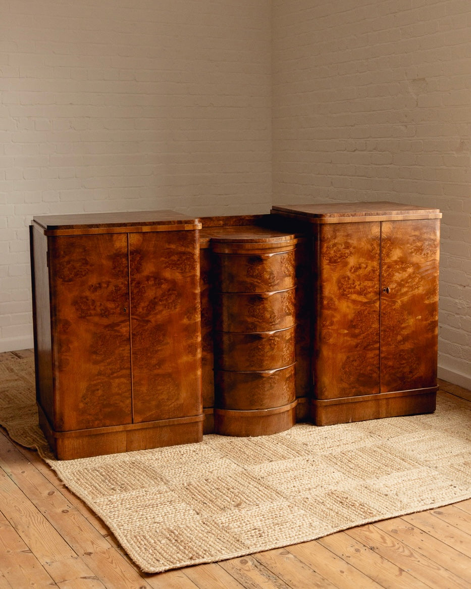 Art Deco Burl Walnut Sideboard