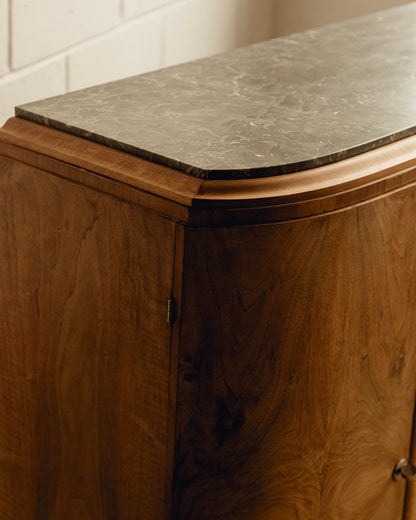 Marble Top Burl Art Deco Sideboard