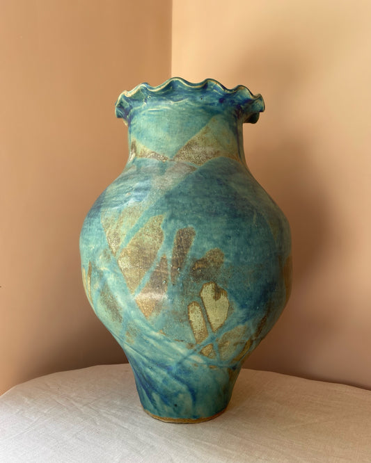 Large Wavy Studio Pottery Vase